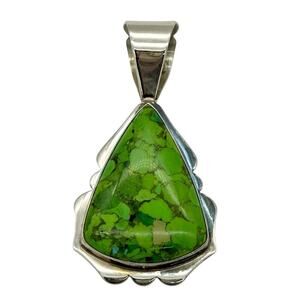 Jay King DTR Mine Find 925 Large Green Turquoise Pendant Necklace Silver Signed